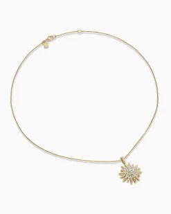 Starburst Pendant Necklace 18K Yellow Gold with Diamonds, 20mm