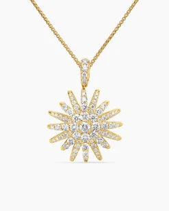 Starburst Pendant Necklace 18K Yellow Gold with Diamonds, 20mm