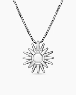 Starburst Pendant Necklace Sterling Silver with Diamonds, 19mm