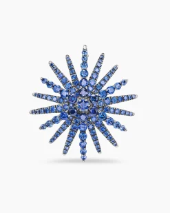 Starburst Pin White Gold with Blue Sapphires