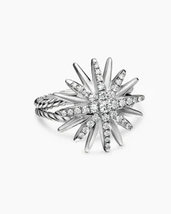 Starburst Ring Sterling Silver with Diamonds, 19mm