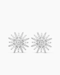 Starburst Stud Earrings 18K White Gold with Diamonds, 19mm