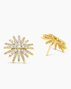 Starburst Stud Earrings 18K Yellow Gold with Diamonds, 19mm