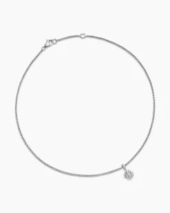 Starburst Teen Necklace Sterling Silver with Center Diamond, 8mm