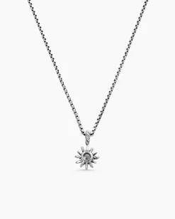 Starburst Teen Necklace Sterling Silver with Center Diamond, 8mm