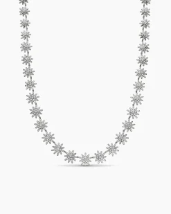 Starburst Tennis Necklace 18K White Gold with Diamonds, 12.5mm