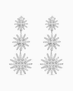 Starburst Triple Drop Earrings 18K White Gold with Diamonds, 51mm