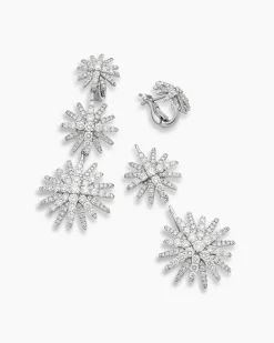 Starburst Triple Drop Earrings 18K White Gold with Diamonds, 51mm