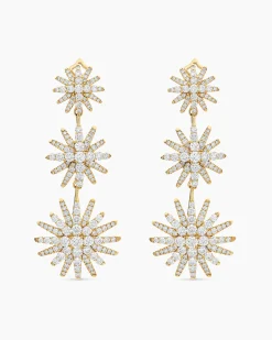 Starburst Triple Drop Earrings 18K Yellow Gold with Diamonds, 51mm