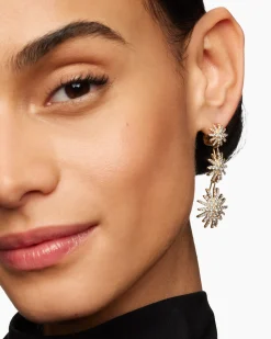 Starburst Triple Drop Earrings 18K Yellow Gold with Diamonds, 51mm