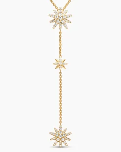 Starburst Y Necklace 18K Yellow Gold with Diamonds, 76.7mm