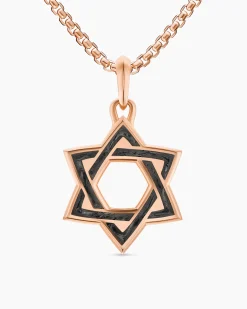 Star of David Amulet 18K Rose Gold with Forged Carbon, 25mm