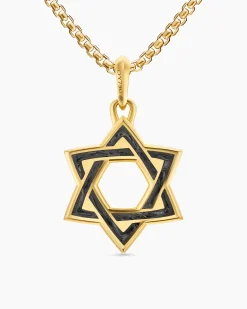 Star of David Amulet 18K Yellow Gold with Forged Carbon, 25mm