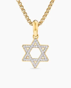 Star of David Pendant 18K Yellow Gold with Diamonds, 19mm