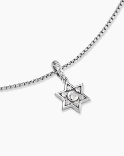 Star of David Pendant Necklace Sterling Silver with Diamonds, 12mm
