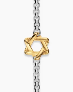 Star of David Station Bracelet Sterling Silver with 14K Yellow Gold, 3.6mm