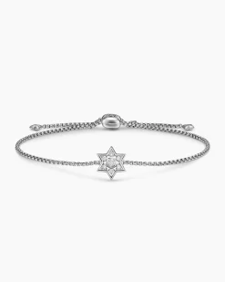 Star of David Station Bracelet Sterling Silver with Diamonds, 12mm