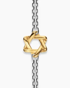 Star of David Station Necklace Sterling Silver with 14K Yellow Gold, 3.6mm