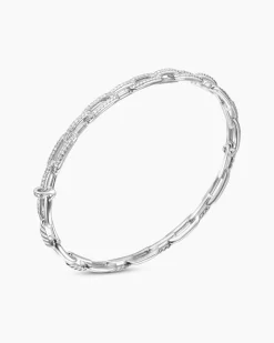 Stax Chain Link Bracelet 18K White Gold with Diamonds, 4mm