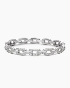 Stax Chain Link Bracelet 18K White Gold with Diamonds, 7mm