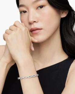 Stax Chain Link Bracelet 18K White Gold with Diamonds, 7mm