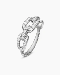 Stax Chain Link Ring 18K White Gold with Diamonds, 7mm