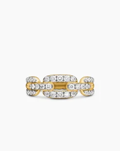 Stax Chain Link Ring 18K Yellow Gold with Diamonds, 7mm