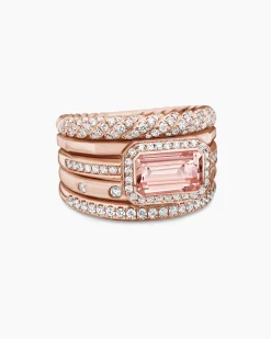 Stax Five Row Ring 18K Rose Gold with Morganite and Diamonds, 14mm