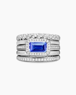 Stax Five Row Ring 18K White Gold with Tanzanite and Diamonds, 14mm
