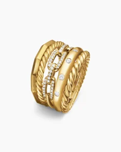 Stax Five Row Ring 18K Yellow Gold with Diamonds, 15mm