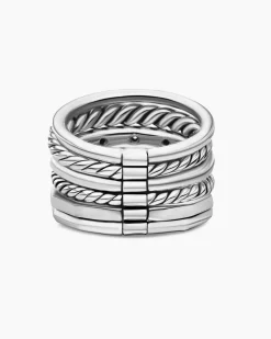 Stax Six Row Ring Sterling Silver with Diamonds, 16mm