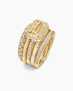 Stax Statement Ring 18K Yellow Gold with Champagne Citrine and Diamonds, 14mm