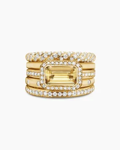 Stax Statement Ring 18K Yellow Gold with Champagne Citrine and Diamonds, 14mm