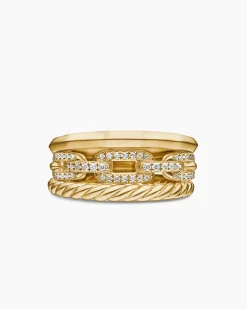 Stax Three Row Ring 18K Yellow Gold with Diamonds, 9.5mm