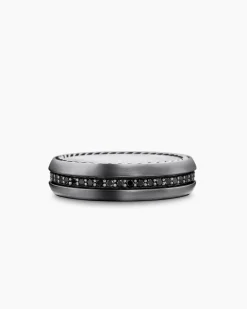 Streamline® Band Ring Grey Titanium with Black Diamonds, 6mm