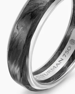 Streamline® Band Ring 18K White Gold with Forged Carbon, 6mm