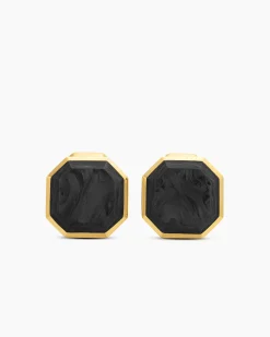 Streamline® Cufflinks 18K Yellow Gold with Forged Carbon, 15mm