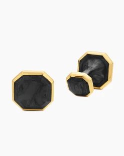 Streamline® Cufflinks 18K Yellow Gold with Forged Carbon, 15mm