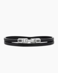 Streamline® Double Wrap Bracelet Black Leather with Sterling Silver, 5.2mm