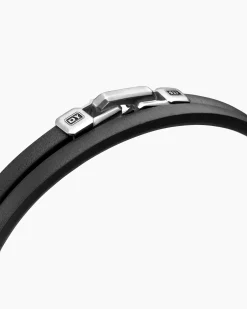 Streamline® Double Wrap Bracelet Black Leather with Sterling Silver, 5.2mm