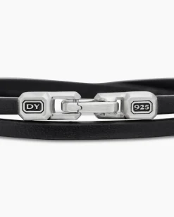 Streamline® Double Wrap Bracelet Black Leather with Sterling Silver, 5.2mm