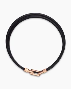 Streamline® Double Wrap Bracelet Black Leather with 18K Rose Gold, 5.2mm