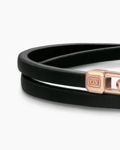 Streamline® Double Wrap Bracelet Black Leather with 18K Rose Gold, 5.2mm