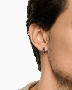 Streamline® Hoop Earring Sterling Silver with Black Diamonds, 11.7mm