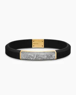 Streamline® ID Bracelet Black Rubber with Meteorite and 18K Yellow Gold, 10mm