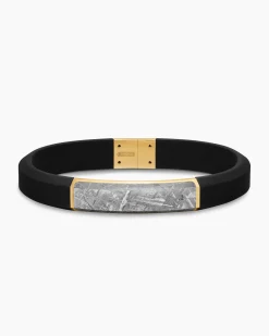 Streamline® ID Bracelet Black Rubber with Meteorite and 18K Yellow Gold, 10mm