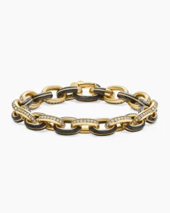 Streamline® Oval Link Bracelet 18K Yellow Gold with Forged Carbon and Diamonds, 10.8mm