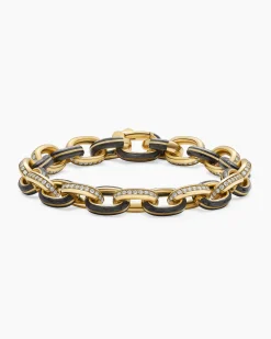 Streamline® Oval Link Bracelet 18K Yellow Gold with Forged Carbon and Diamonds, 10.8mm