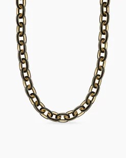 Streamline® Oval Link Necklace 18K Yellow Gold with Forged Carbon, 10.8mm