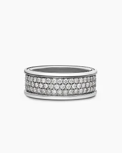 Streamline® Pavé Three Row Band Ring Sterling Silver with Diamonds, 8.5mm